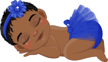 dessin animé personnage en train de dormir noir bébé fille portant Royal bleu ébouriffé couche dessin animé png
