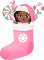 Baby's 1st Christmas stocking with cute baby girl in pastel color design png