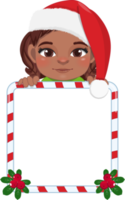 Cute Santa Black Girl Holding Candy Stick Frame Cartoon png