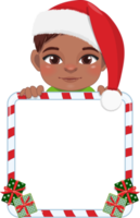 Cute Santa Black Boy Holding Candy Stick Frame Cartoon png