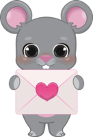 Lycklig valentine s dag med söt tecknad serie liten valentine råtta i kärlek innehav kärlek brev tecknad serie karaktär png