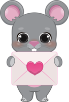 Happy Valentine s day with cute cartoon little Valentine rat in love holding love letter cartoon character PNG