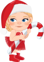 mignonne dessin animé fille rouge couche Père Noël chapeau en portant bonbons canne png