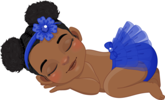 Cartoon character sleeping black baby girl wearing royal blue ruffled diaper cartoon png