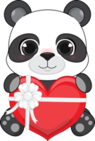 Happy Valentine s day with cute cartoon little Valentine panda in love holding heart cartoon character PNG