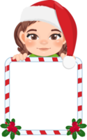 fofa santa menina segurando doce bastão quadro, Armação desenho animado png