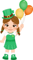 St. Patrick s Day with two side pigtails girl in Irish costumes holding an Irish balloon cartoon character design png