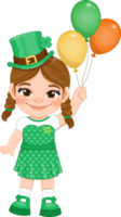 St. Patrick s Day with two side pigtails girl in Irish costumes holding an Irish balloon cartoon character design png