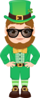 st. Patrick s Tag mit Kobold im ein Grün Anzug. süß Kobold tragen Sonnenbrille und Stehen mit Hände auf Taille Karikatur Charakter Design png