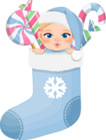 Baby's 1st Christmas stocking with cute baby boy in pastel color design png