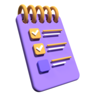 portapapeles con Lista de Verificación en transparente antecedentes. 3d portapapeles tarea plan gestión. bloc icono. 3d hacer ilustración png