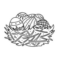 Eggs in nest in hand drawn doodle style. Vector Illustration Isolated on white background. Coloring page.