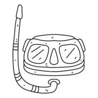 Underwater mask with snorkel in hand drawn doodle style. Vector illustration isolated on white background.