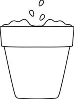 bright vector illustration of a pot with seedlings, planting plants, indoor plants and a vegetable garden, doodle and sketch