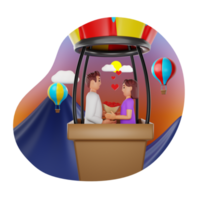 Couple In Hot Air Balloon 3D Character Illustration png