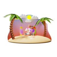 Couple Enjoy Ice Cream On Beach 3D Character Illustration png