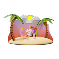 couple prendre plaisir la glace crème sur plage 3d personnage illustration png