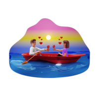 romantique couple dans bateau, 3d personnage illustration png