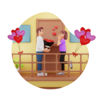 coppia in piedi su balcone festeggiare San Valentino giorno, 3d personaggio illustrazione png