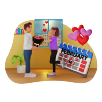 Mann geben Blume Strauß auf Valentinstag Tag, 3d Charakter Illustration png