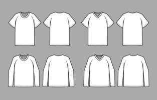 blanco camiseta corto manga y largo manga Bosquejo modelo vector