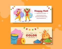 Happy Holi Festival Horizontal Banner Flat Cartoon Hand Drawn Templates Illustration vector