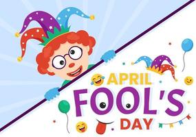 Happy April Fools' Day Celebration Illustration wearing a Jester Hat and Surprise for Web Banner or Landing Page in Flat Cartoon Hand Drawn Templates vector