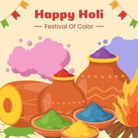 Happy Holi Festival Social Media Background Illustration Flat Cartoon Hand Drawn Templates vector