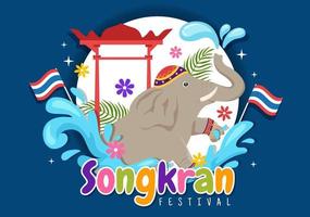 Happy Songkran Festival Day Illustration with Playing Water Gun in Thailand Celebration in Flat Cartoon Hand Drawn for Landing Page Templates vector