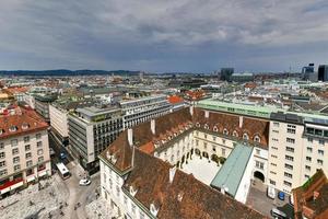 Vienna, Austria - Jul 14, 2021, Cityscape with St Stephen Cathedral, or Saint Stephansdom Church in Old city center of Vienna in Austria. Wien in Europe. Panorama, cityscape. photo