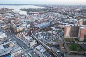 New York - Nov 4, 2021, Aerial view along Coney Island and the termial subway station in Brooklyn, New York at sunrise. photo