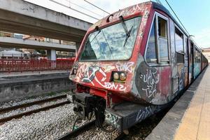 Sorrento, Italy - Aug 26, 2021, Circumvesuviana Sorrento train station at the end of the line. photo