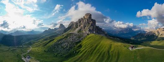 Panoramic view of Passo Giau in the Dolomite Mountains of Italy. photo