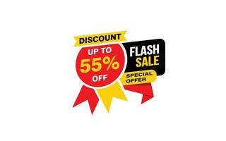 55 Percent FLASH SALE offer, clearance, promotion banner layout with sticker style. vector