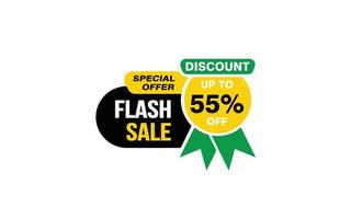 55 Percent FLASH SALE offer, clearance, promotion banner layout with sticker style. vector