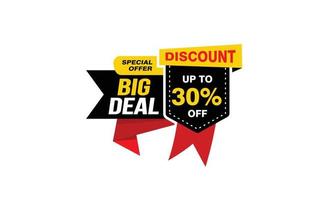 30 Percent BIG DEAL offer, clearance, promotion banner layout with sticker style. vector