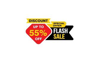 55 Percent FLASH SALE offer, clearance, promotion banner layout with sticker style. vector