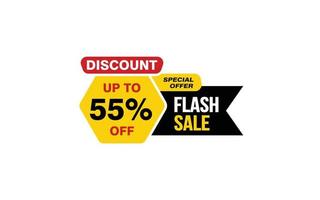 55 Percent FLASH SALE offer, clearance, promotion banner layout with sticker style. vector