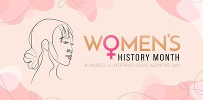 women's history month illustration of a hand drawn silhouette head face lady vector design, applicable for website banner, header webs template, poster sign corporate or business, social media graphic