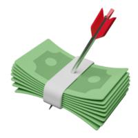 3d billete de banco apilar con dardos o flecha flotante icono aislado. económico movimientos o negocio Finanzas concepto. 3d hacer ilustración png