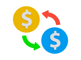 3d mínimo moneda cambiando. económico volatilidad. económico cambio icono. dólar icono con un circular flecha. 3d ilustración. png