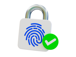 3d minimal fingerprint security system. Identity verification. secure access digital identity. A fingerprint padlock with a check mark. 3d illustration. png