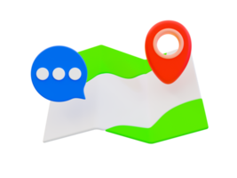 3d minimal travel map icon. Vacation trip. Recreational time concept. Map with a message and location icon. 3d illustration. png