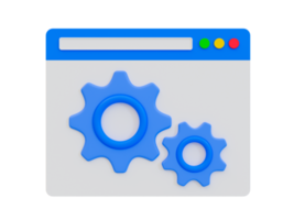 3d mínimo ajustes página icono. usuario configuración página icono. ajustes y intimidad concepto. web navegador con un rueda de engranaje. 3d representación ilustración. png