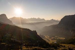 Aerial view of Gardena Pass, Passo Gardena, Rifugio Frara, Dolomiti, Dolomites, South Tyrol, Italy, UNESCO World Heritage. photo