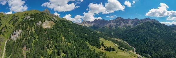 Mountain landscape inside Val San Nicolo, Val di Fassa, Dolomites, Italy. photo