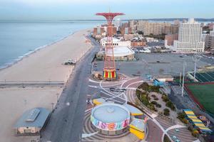 Aerial view along Coney Island in Brooklyn, New York at sunrise. photo