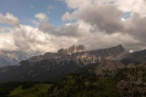 Panoramic landscape of the Cinque Torri in the  Dolomite mountains of Italy. photo