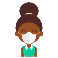 afro vrouw slijtage chirurgisch masker tekenfilm schattig png