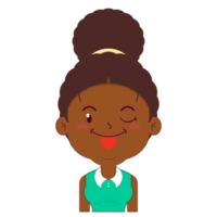 afro donna giocoso viso cartone animato carino png
